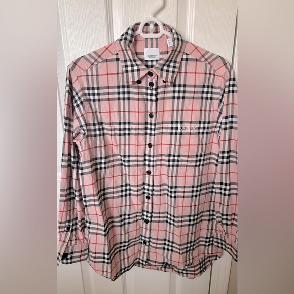 Burberry Logo Embroidered Check Shirt Pink 6 - Picture 5 of 8